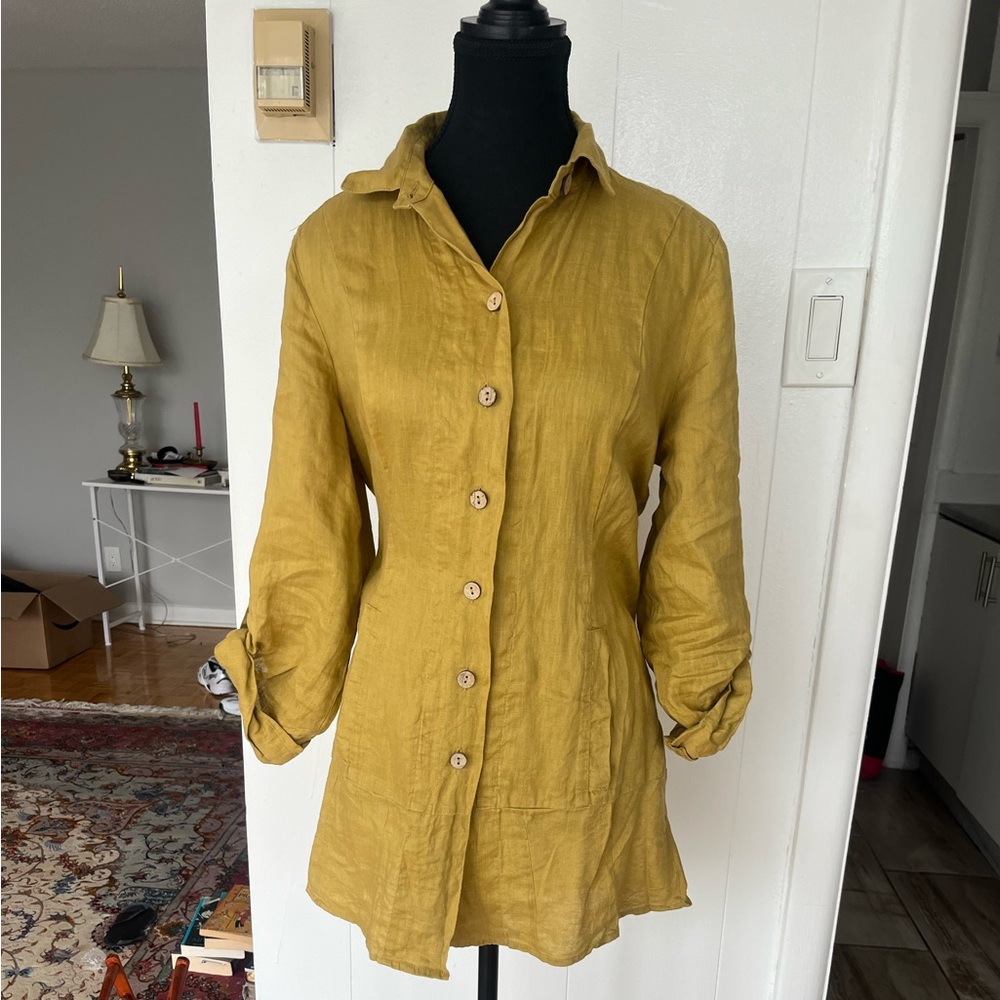 Mustard Yellow Linen Button-Up Shirt